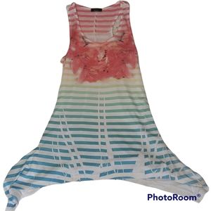 Zinna Floral & Stripe Mini Tank Asymmetrical Summer Dress sz L